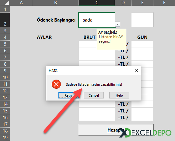 Kısa Çalışma Ödeneği HATA Ekranı