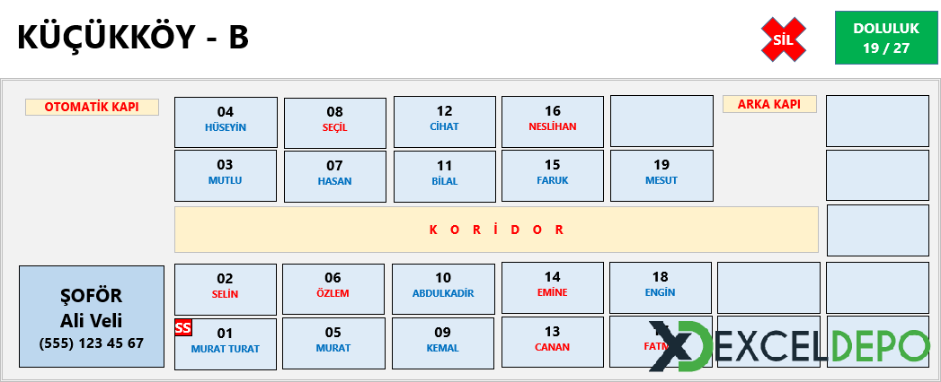 Servis Oturma Planı