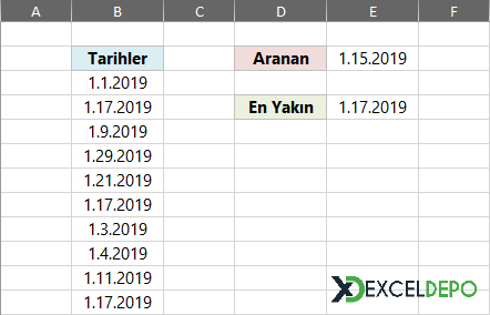 Aranan Tarihe En Yakın Olanı Bulma