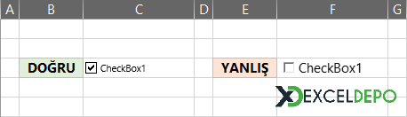 Excel Checkbox Ekleme