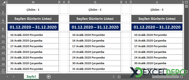 İki Tarih Arasındaki Seçilen Günlerin Listelenmesi