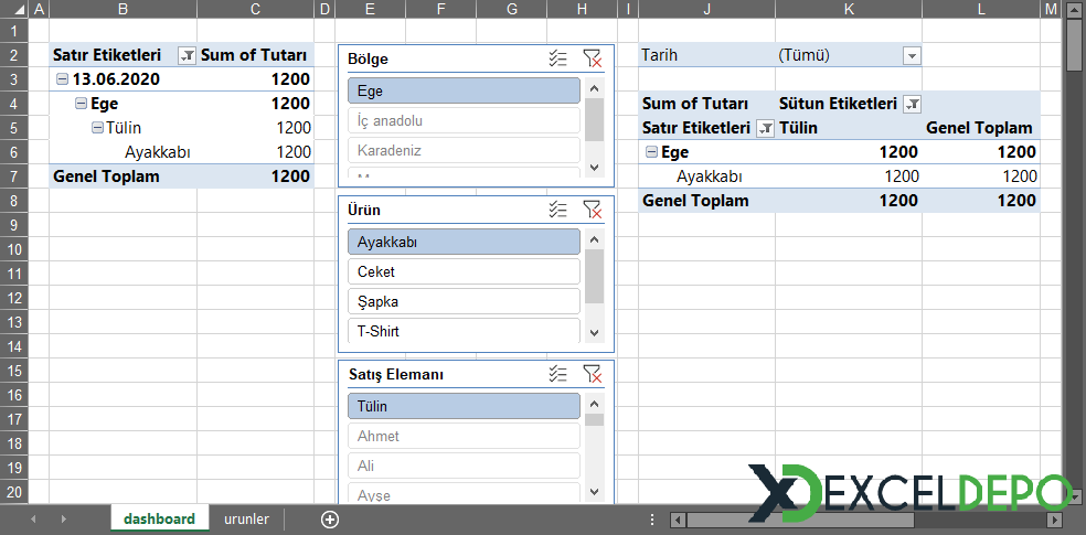 Pivot Tablolarını Dilimleyici ile Yönetme