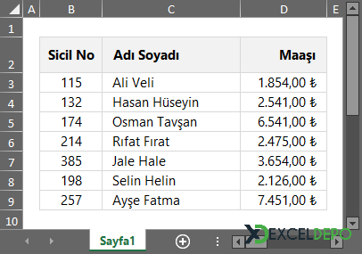 Karışık Verileri Ada Göre Sıralama