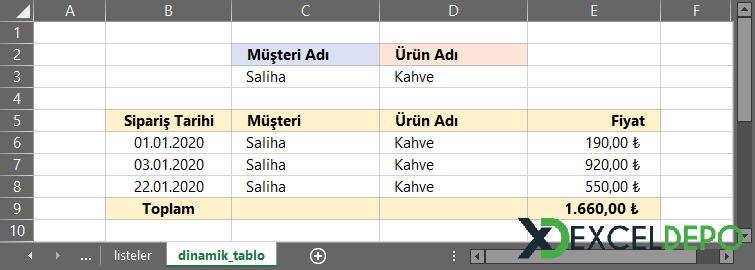 Dinamik Formüller ile Dinamik Tablolar Oluşturma