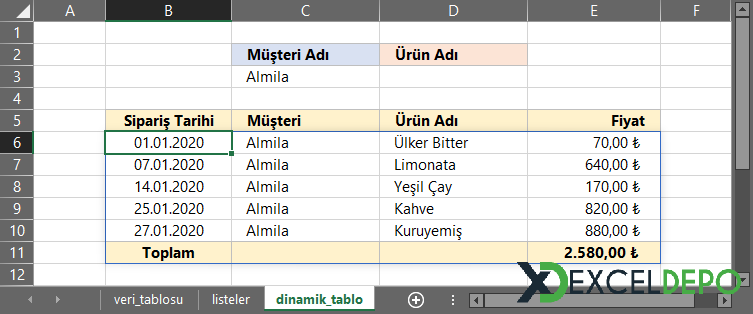 Dinamik Formüller ile Dinamik Tablolar Oluşturma