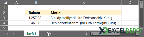 Excel Formülleri ile Rakamı Yazıya Çevirme