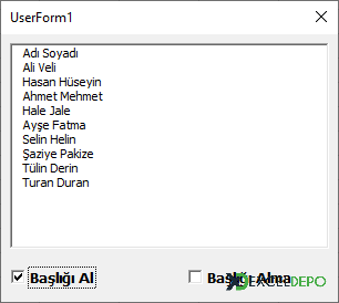 Başlıklı ListBox