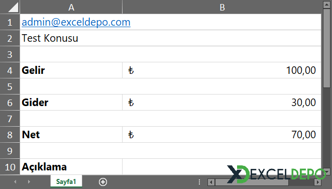 Excel Sayfasını PDF Olarak E-Posta Göndermek