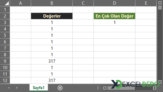 Excel En Çok Tekrar Eden Değer