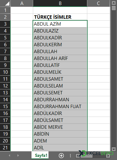 Türkçe İsim Listesi