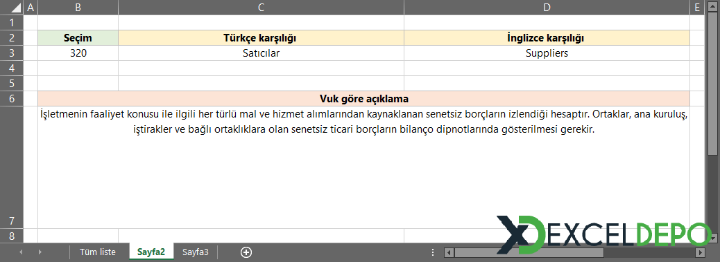 Türkçe ve İngilizce Tek Düzen Hesap Planı