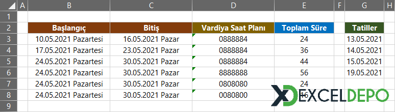 Vardiya Planına Göre Çalışma Süresi Hesaplama