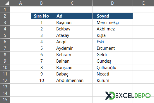 Veri Aralığına Formülle Sıra Numarası Verme