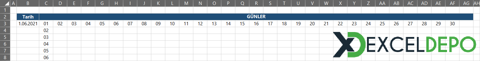 Seçili Tarihe Ait Ayın Günlerini Listeleme