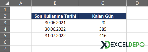 Son Kullanma Tarihine Kalan Günü Bulma