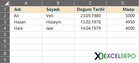 Sütunları Alt Alta Ekleme