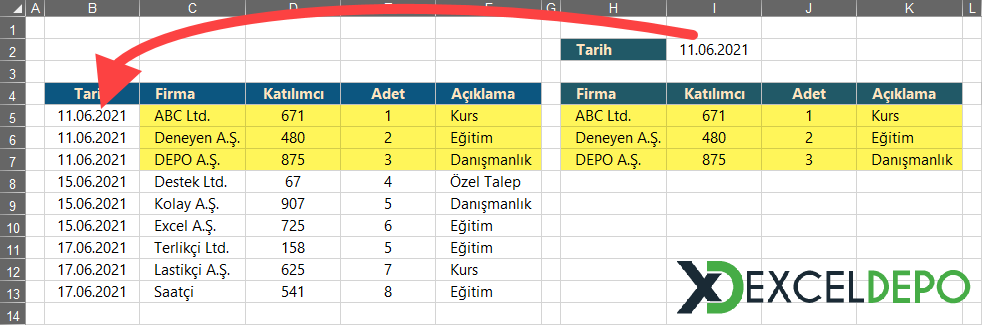 Düşeyara ile Birden Fazla Veriyi Alt Alta Sıralama